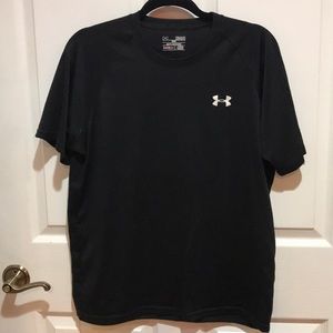 A black breathable Under Armor shirt.